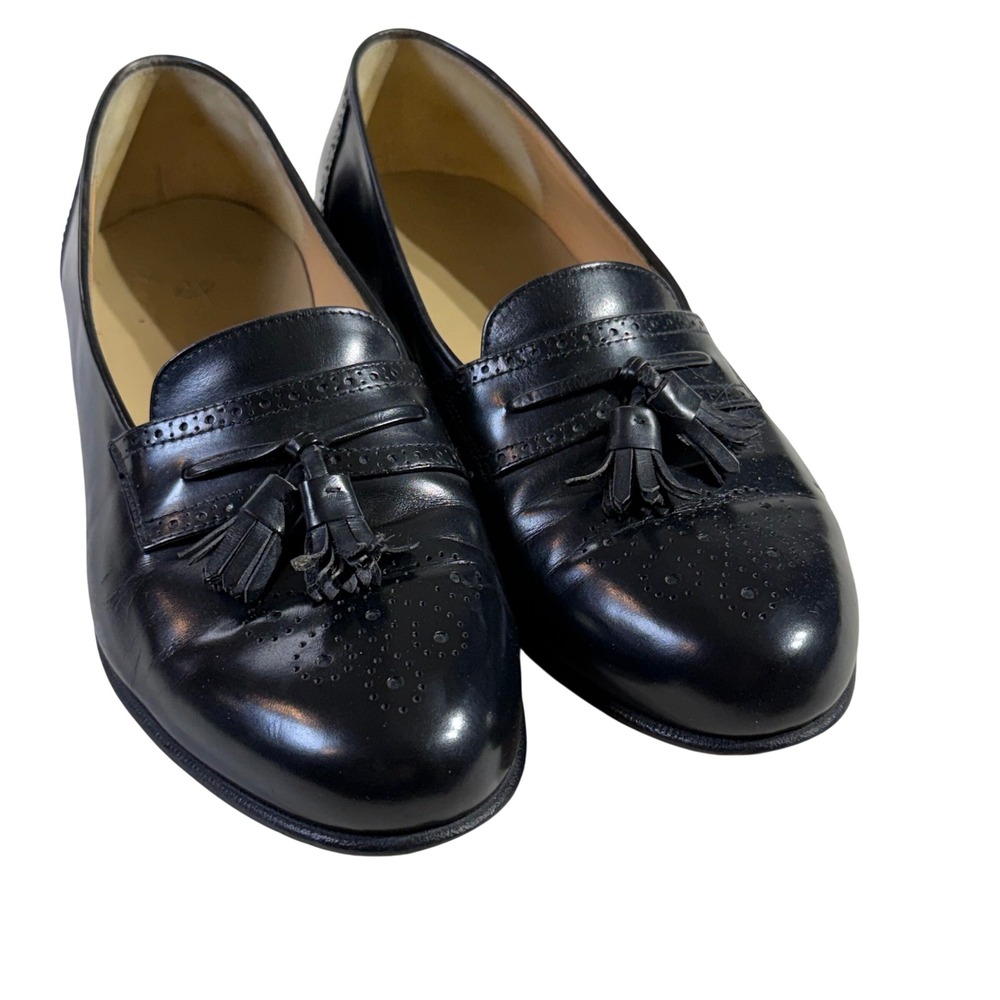 Salvatore Ferragamo Leather Loafers Mens 9 EE Black Tassel Brogue